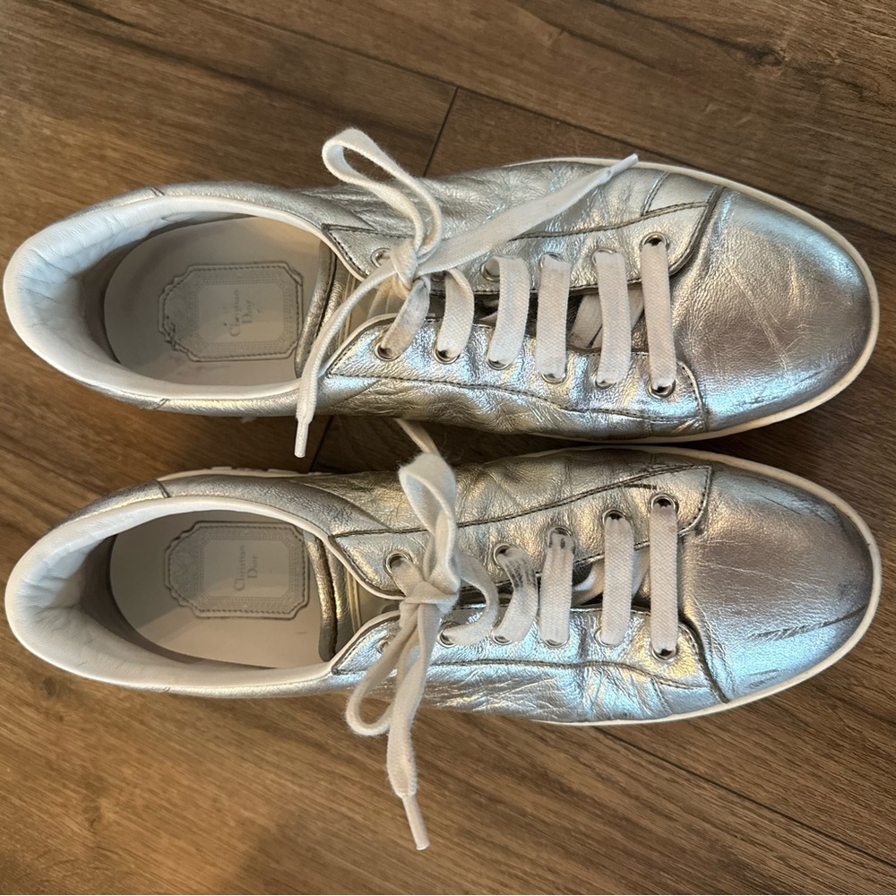 Dior Argent Crinkled Lambskin Sneakers